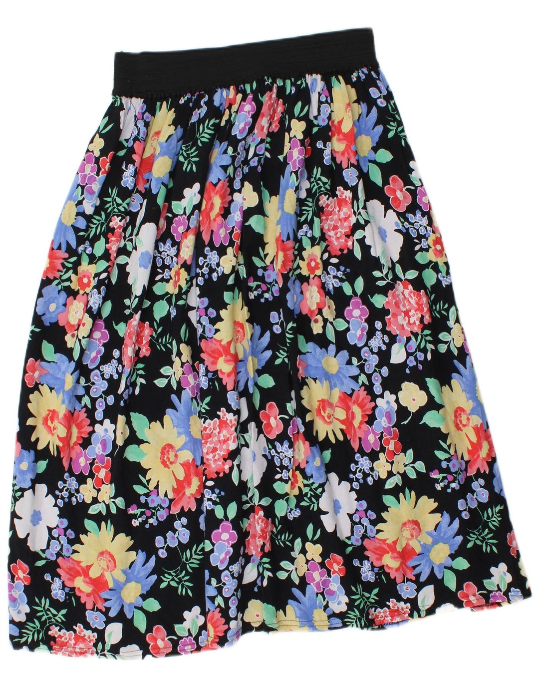 vintage Femme Midi Jupe W28 Moyen Noir Floral Viscose