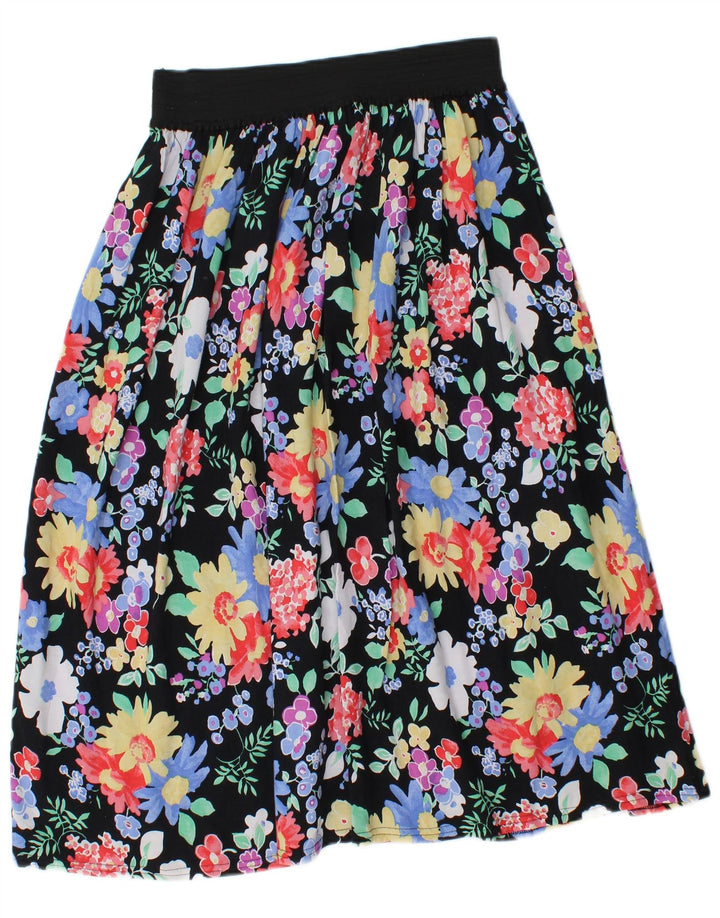 vintage Femme Midi Jupe W28 Moyen Noir Floral Viscose