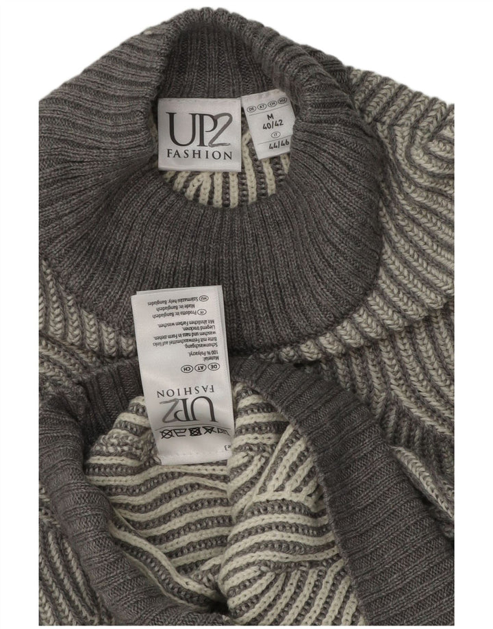 vintage Mens Turtle Neck Jumper Pull UK 40/42 Moyen Gris Géométrique