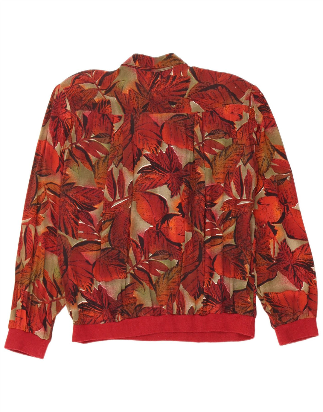 vintage Femme Pull Chemise Blouse UK 16 Grande Viscose Florale Rouge