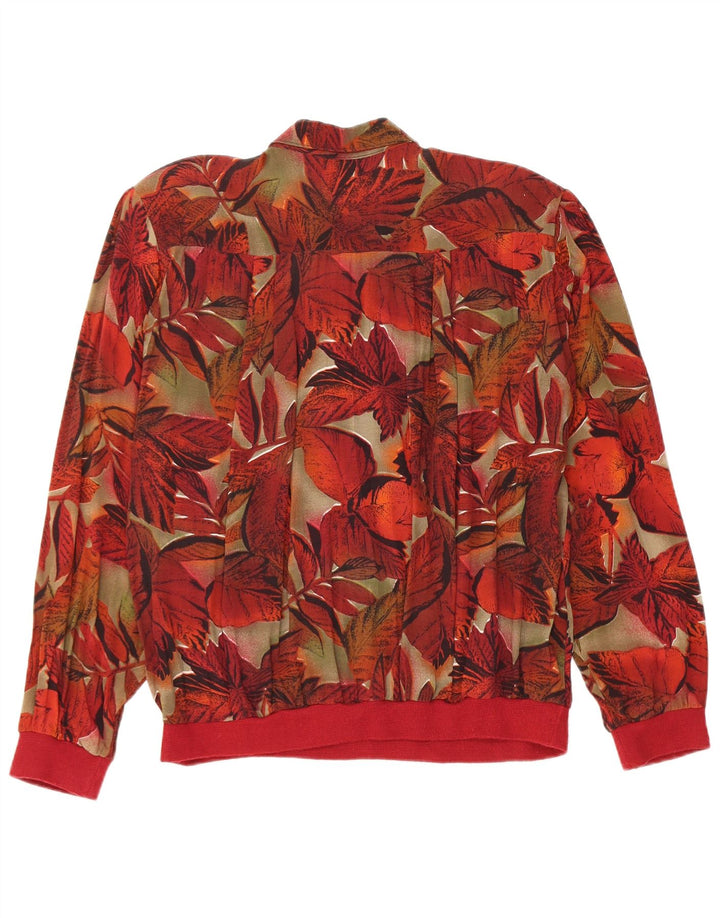 vintage Femme Pull Chemise Blouse UK 16 Grande Viscose Florale Rouge