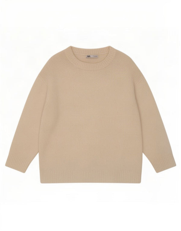Zara Pull surdimensionné à col bateau pour femme UK 10 Small Blanc cassé