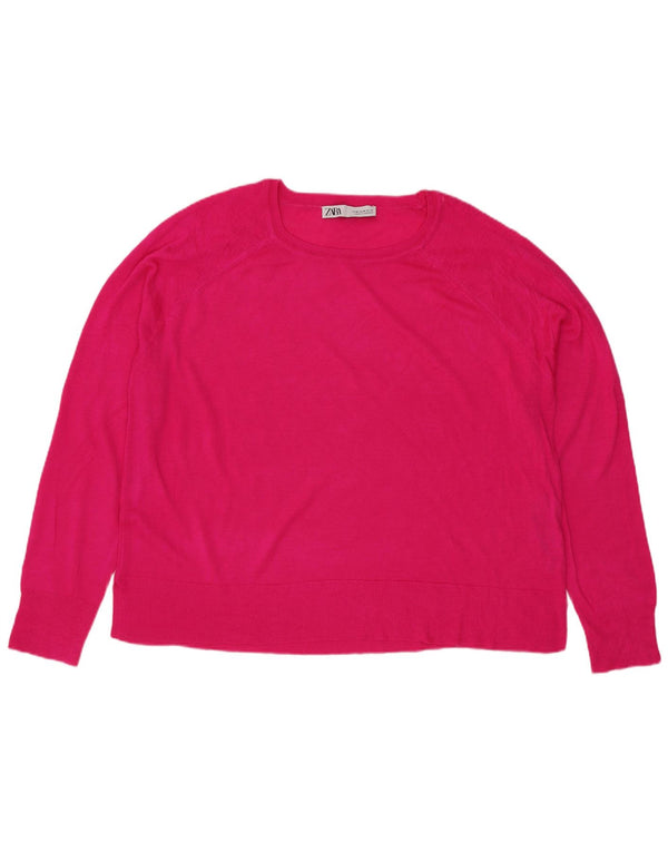 Zara Pull col bateau pour femme UK 14 Viscose rose moyen