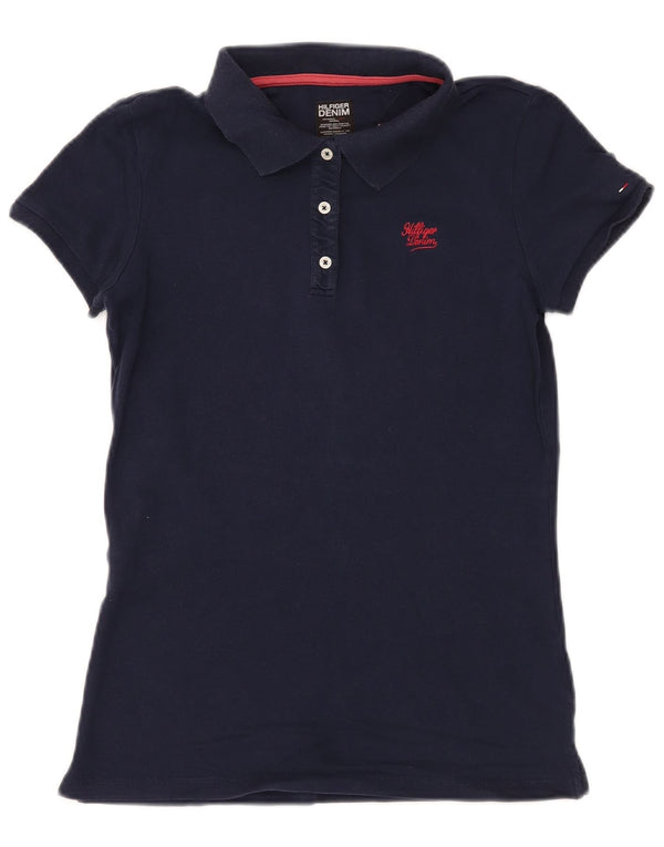 TOMMY HILFIGER Polo Femme UK 14 Large Bleu Marine Coton