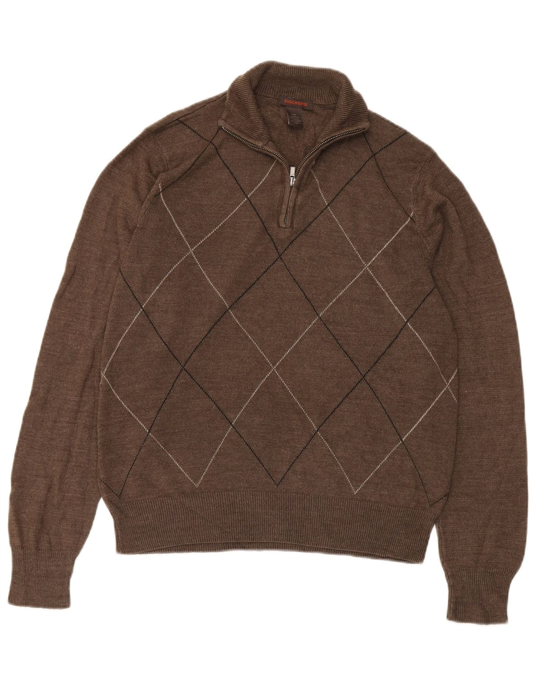 Dockers Pull col zippé pour homme Petit marron Argyle/Diamond Acrylique