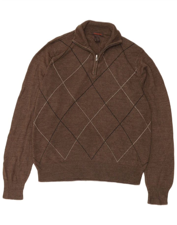 Dockers Pull col zippé pour homme Petit marron Argyle/Diamond Acrylique