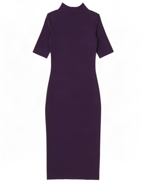 Zara Robe moulante à manches courtes pour femme UK 10 Petit coton bleu marine