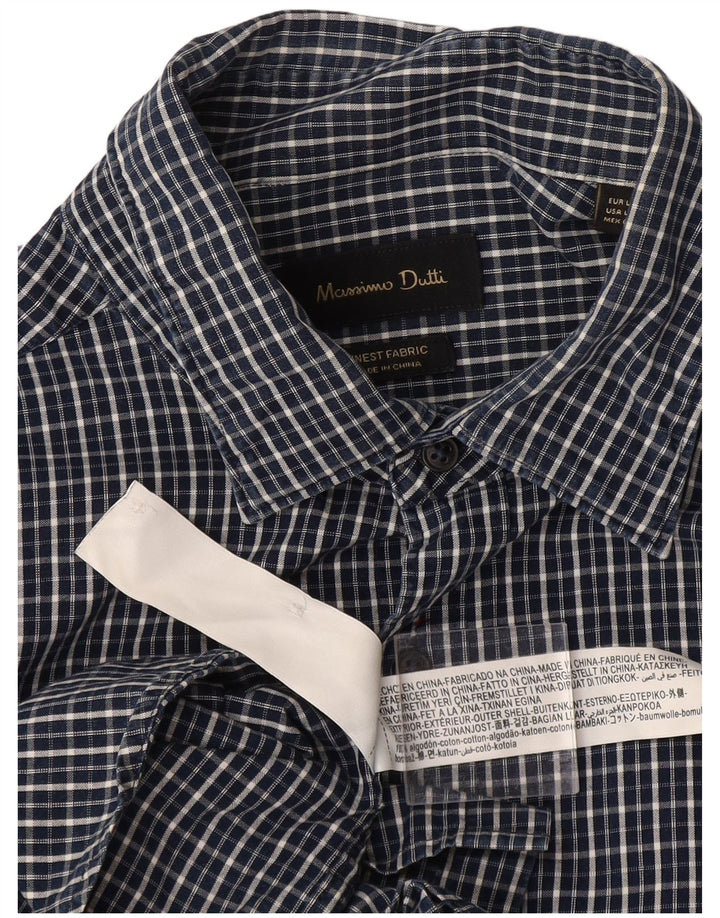 Massimo Dutti Chemise Homme Grand Carreau Bleu Marine Coton