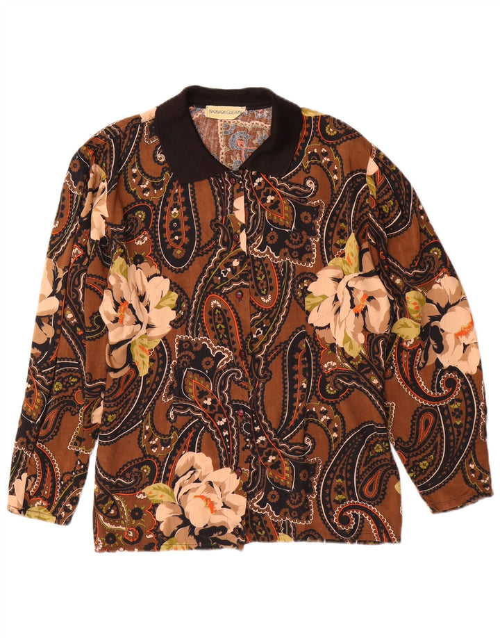 VINTAGE Chemise Femme UK 14 Medium Brown Paisley