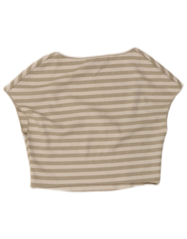 ZARA Femme Crop Top UK 12 Medium Off White Rayé