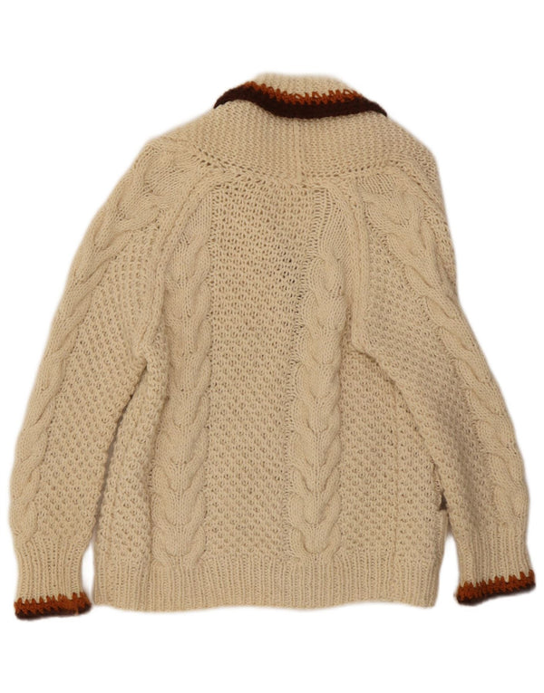 vintage Femme Cardigan Pull UK 14 Medium Off White Colourblock