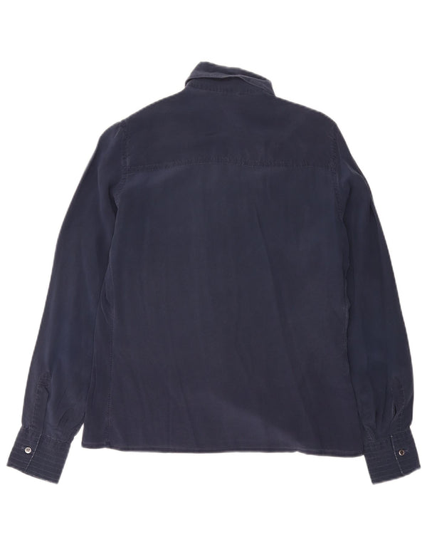 Chemisier chemise femme vintage IT 48 XL Soie Bleu Marine