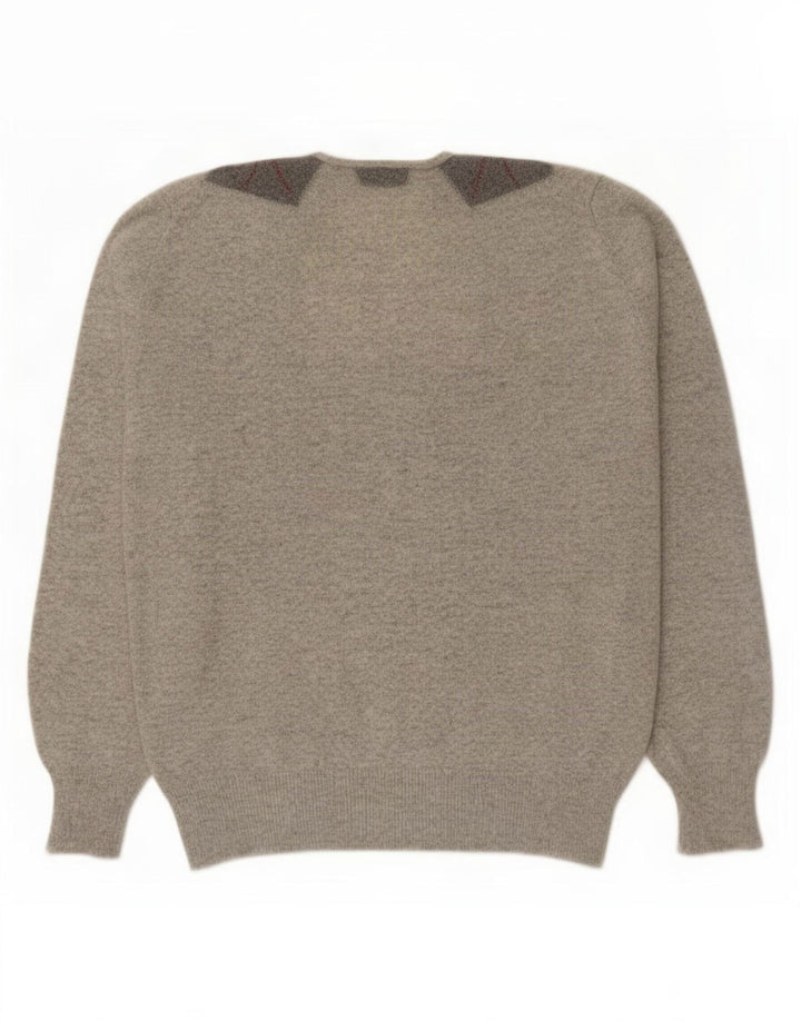 vintage Homme Col V Pull Pull Petit Gris Argyle/Diamant