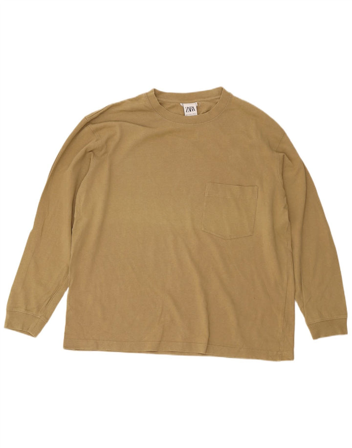 Zara Homme Top Manches Longues XL Coton Beige