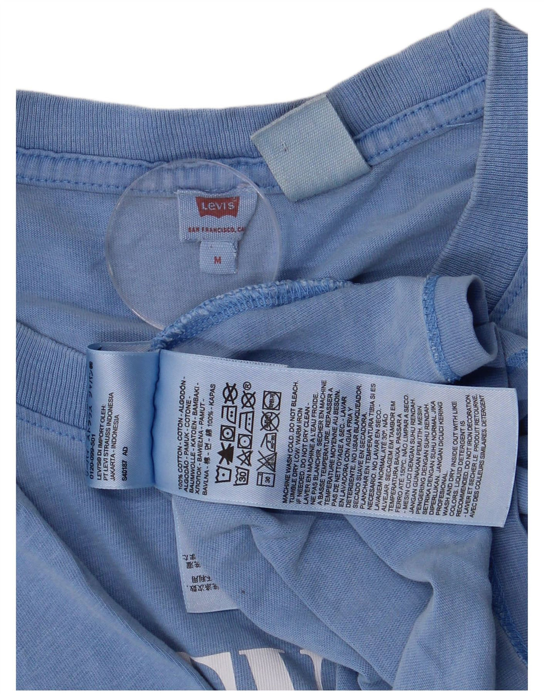 Levi's Crop Graphic T-Shirt Top Femme Bleu Moyen UK 14 Coton