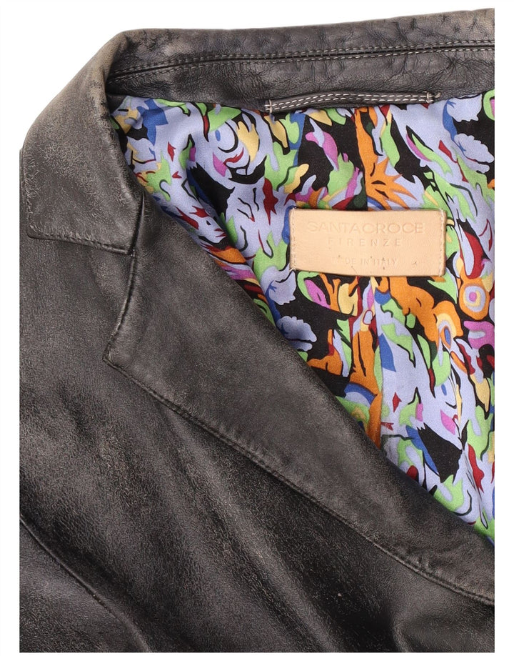 Santacroce Veste blazer en cuir à 2 boutons pour femme UK 10 Small Noir