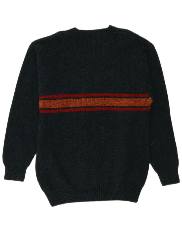 vintage Mens V-Col Jumper Pull Grande laine rayée verte