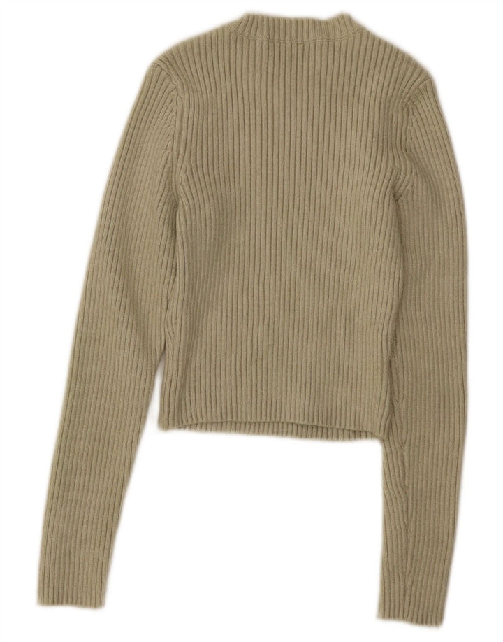 ZARA Womens Crop Crew Neck Jumper Sweater UK 12 Medium Khaki