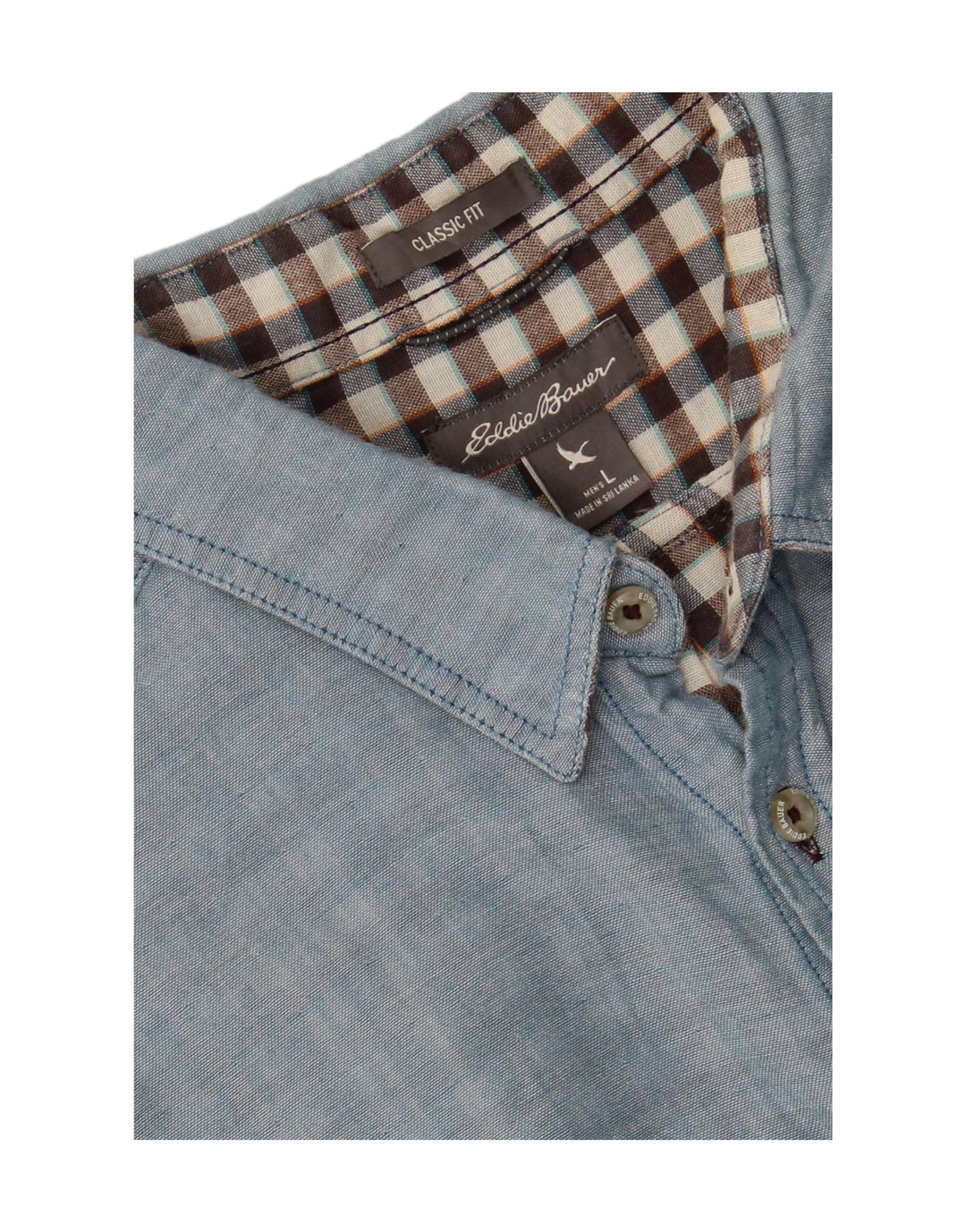 EDDIE BAUER Mens Classic Fit Short Sleeve Shirt Large Blue Cotton Vintage Eddie Bauer and Second-Hand Eddie Bauer from Messina Hembry 