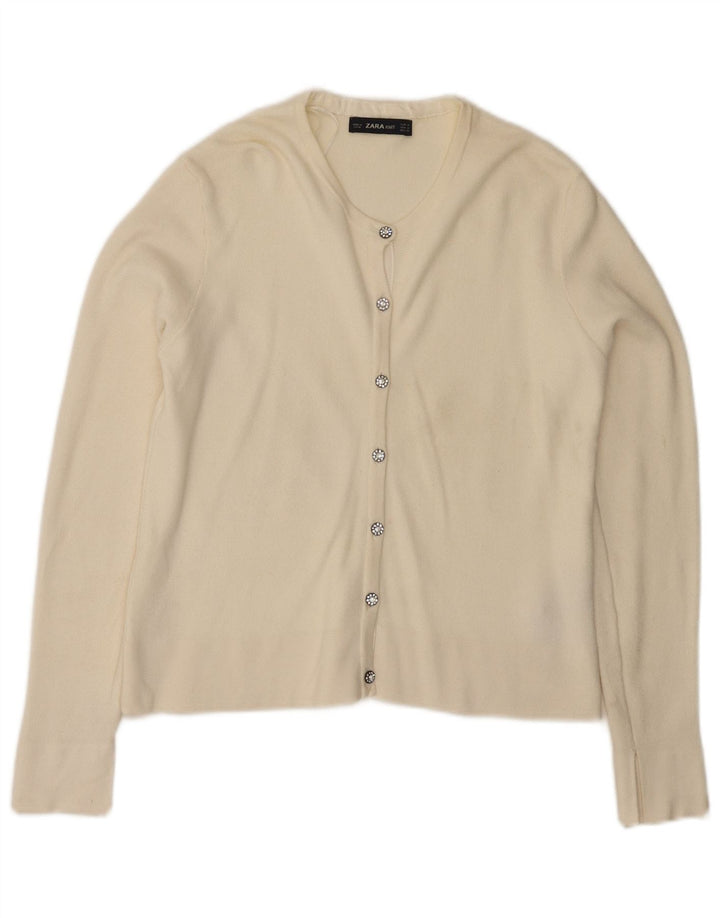 Zara Femme Cardigan Pull UK 12 Moyen Blanc Viscose