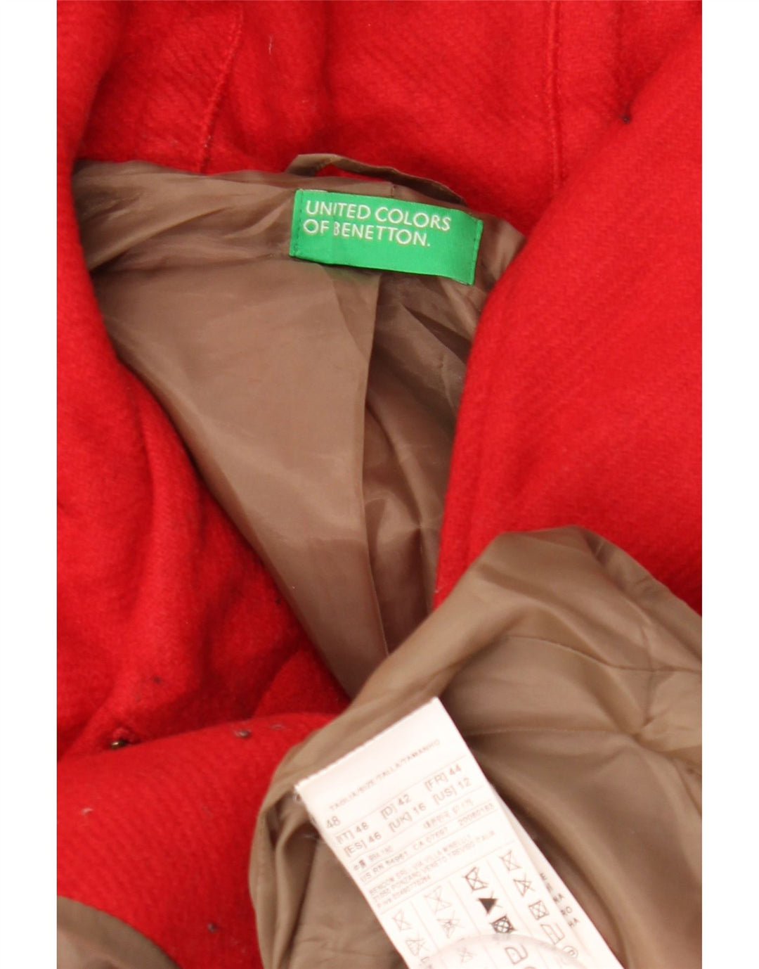 BENETTON Duffle-coat à capuche pour femme UK 16 Grande laine rouge