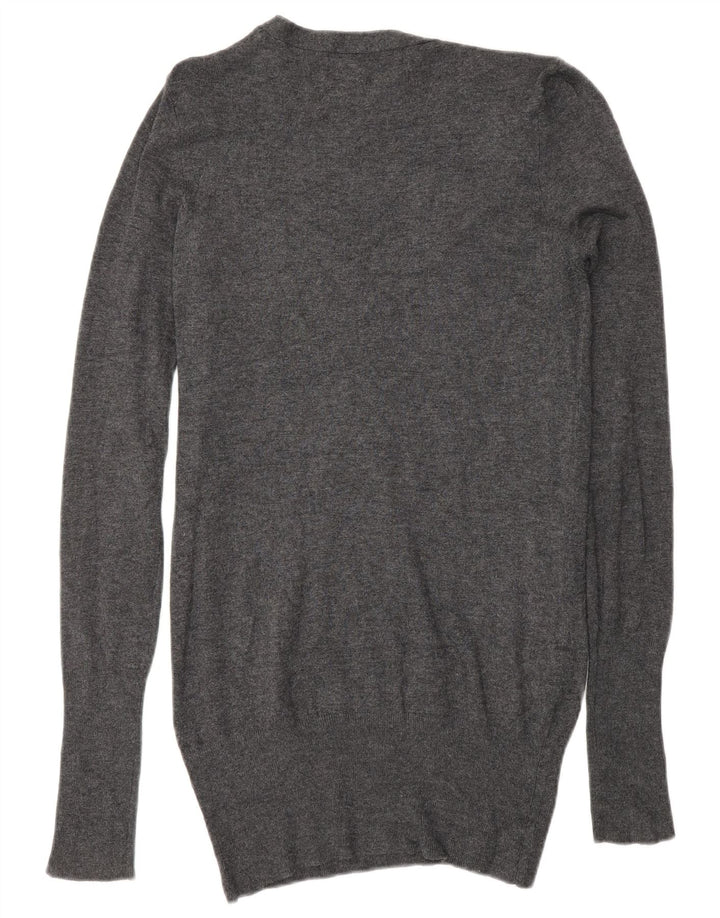 ZARA Pull col en V pour femme UK 12 Gris moyen