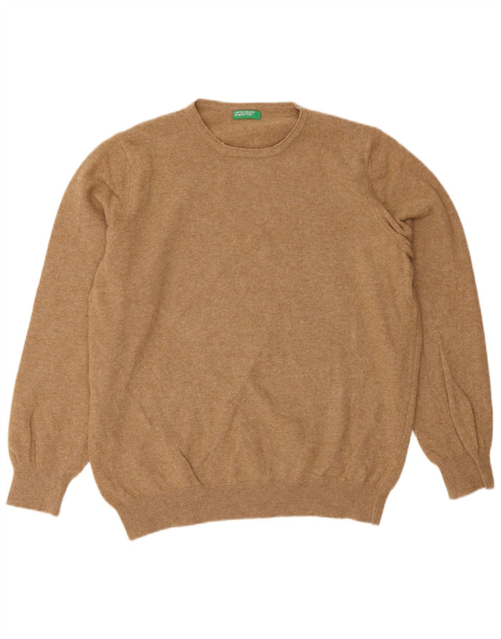 Benetton Pull Col Ras Du Cou Homme Marron Moyen