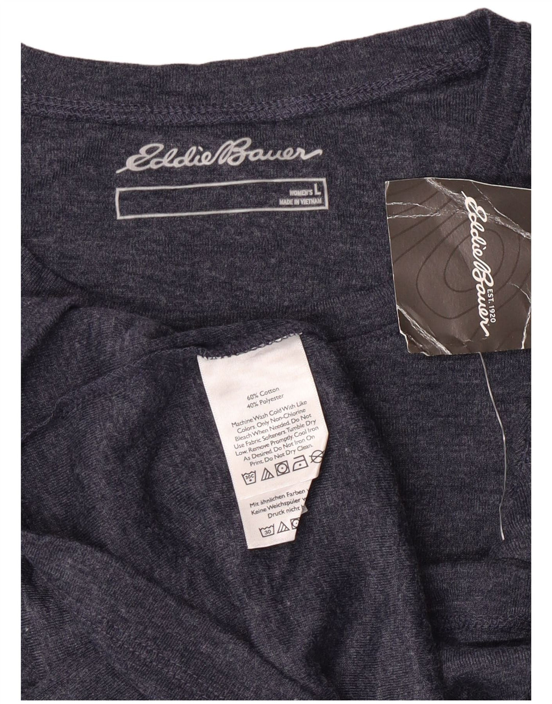 Eddie Bauer T-Shirt Femme Top UK 14 Large Bleu Marine Coton