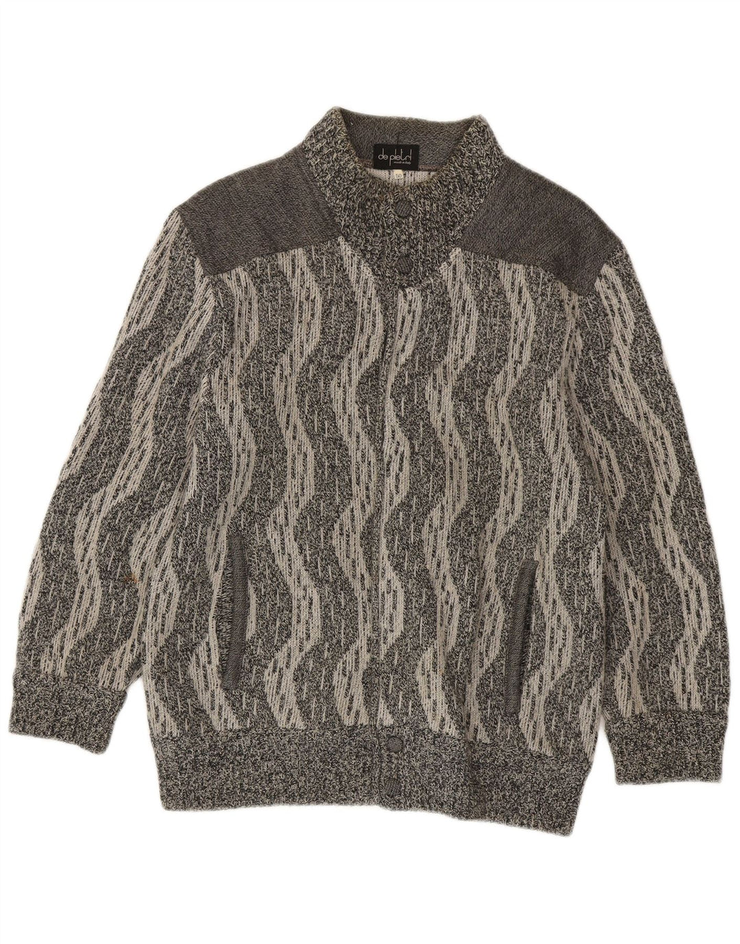 De Pletrl Pull Cardigan Homme IT 50 Laine Chevron Gris Moyen