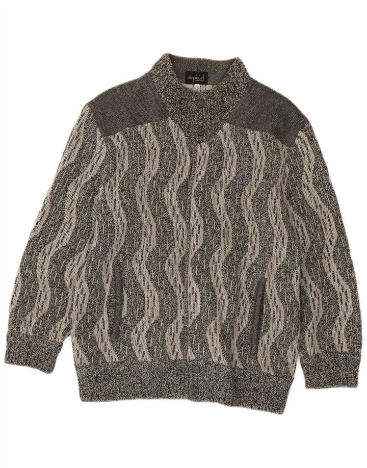 De Pletrl Pull Cardigan Homme IT 50 Laine Chevron Gris Moyen