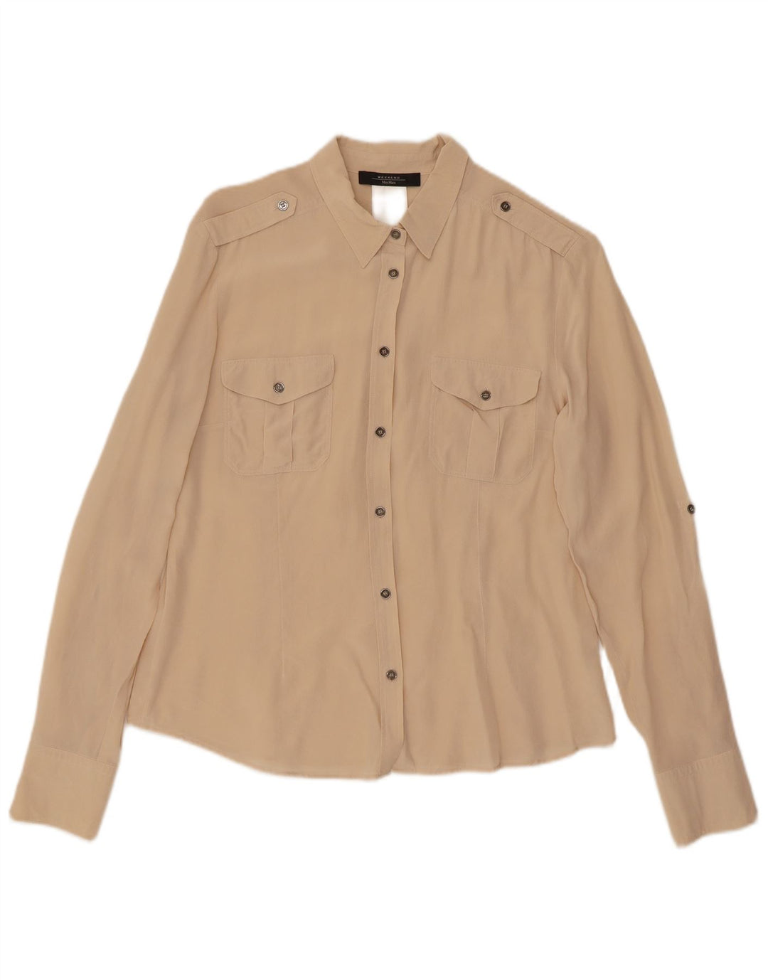 Max Mara Chemise militaire à manches longues pour femme Grande soie beige