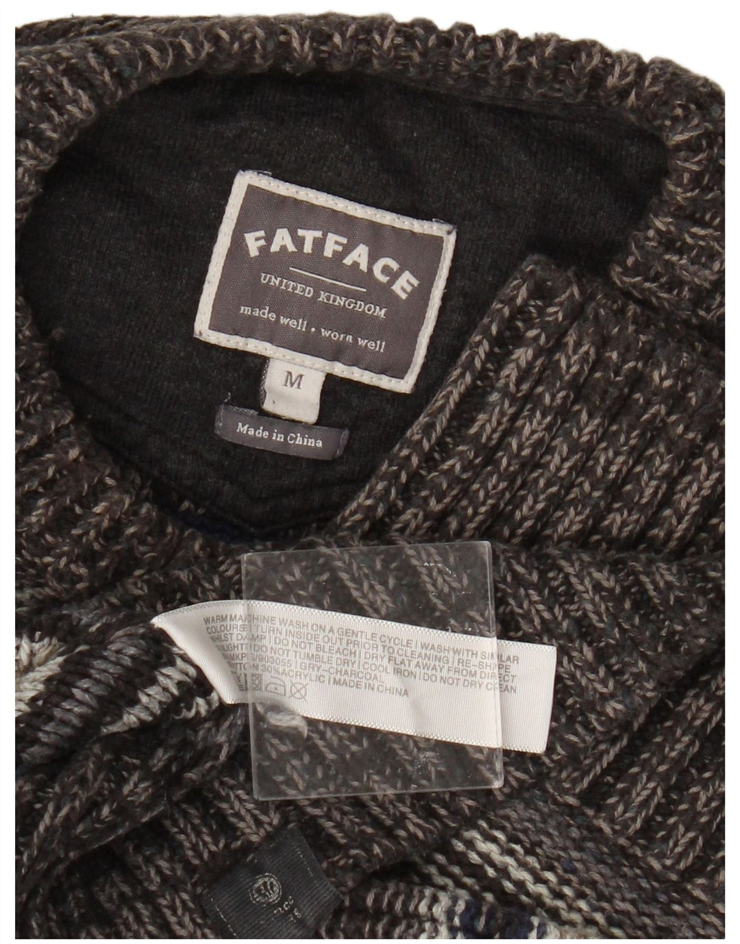 Fat Face Pull Col Ras du Cou Homme Gris Moyen Rayé Coton