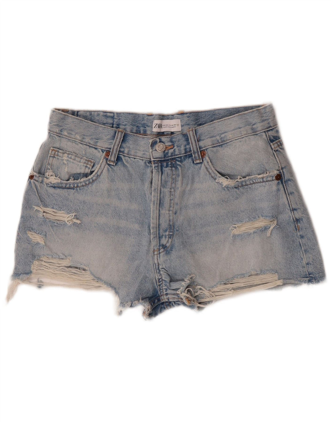 Zara Short en jean vieilli pour femme EU 38 Petit W28 Bleu Coton