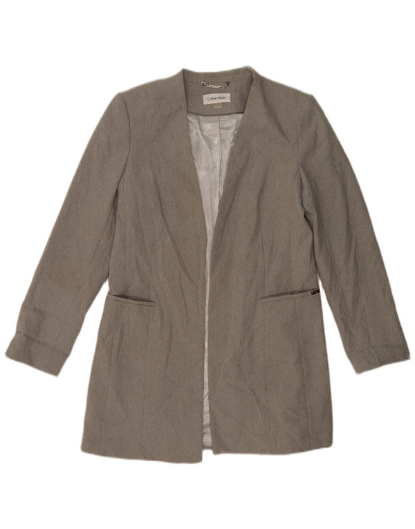 CALVIN KLEIN Veste blazer longue ouverte pour femme US 12 Large Gris Polyester