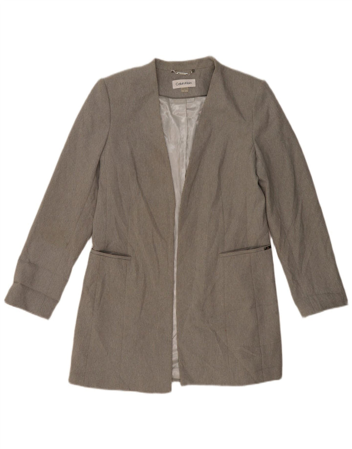 CALVIN KLEIN Veste blazer longue ouverte pour femme US 12 Large Gris Polyester