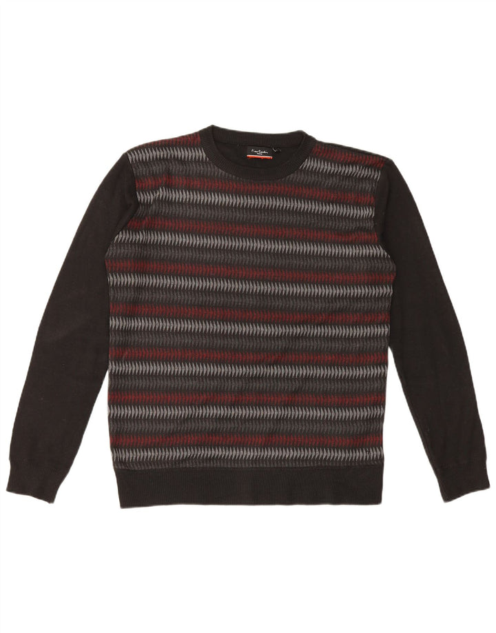 Pierre Cardin Pull à col rond pour homme en polyester géométrique noir