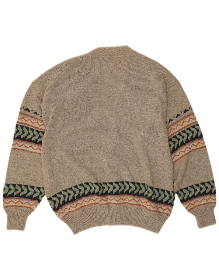 vintage Mens Cardigan Sweater IT 50 Moyen Gris Géométrique