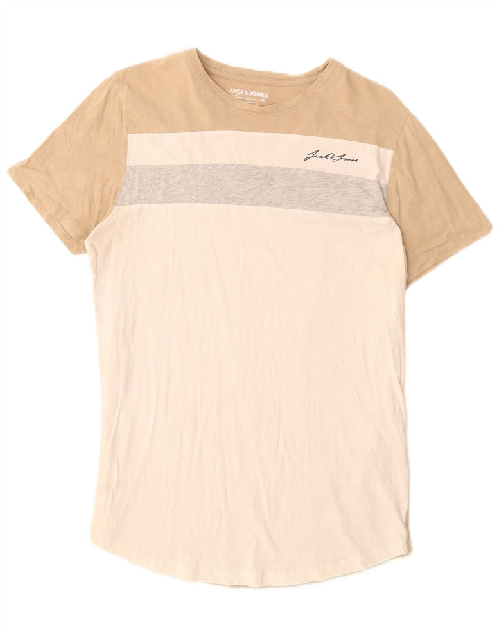 JACK & JONES T-Shirt Homme Blanc Moyen en Coton Colorblock
