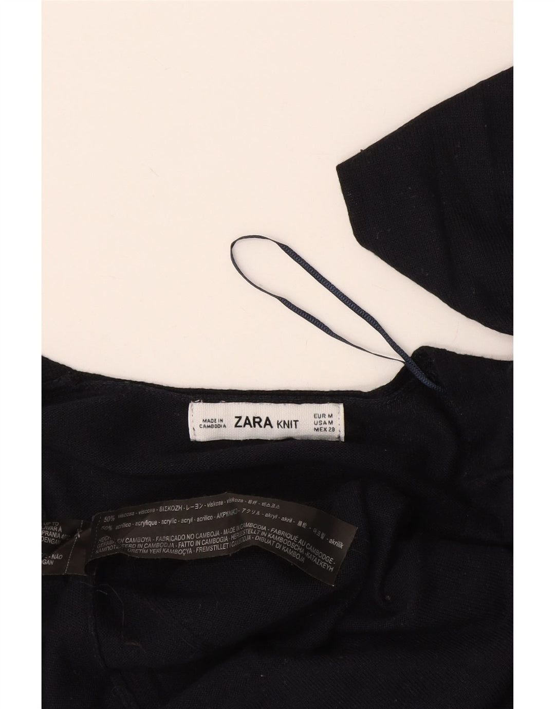 Zara Femme Top Manches Longues UK 14 Medium Bleu Marine Viscose