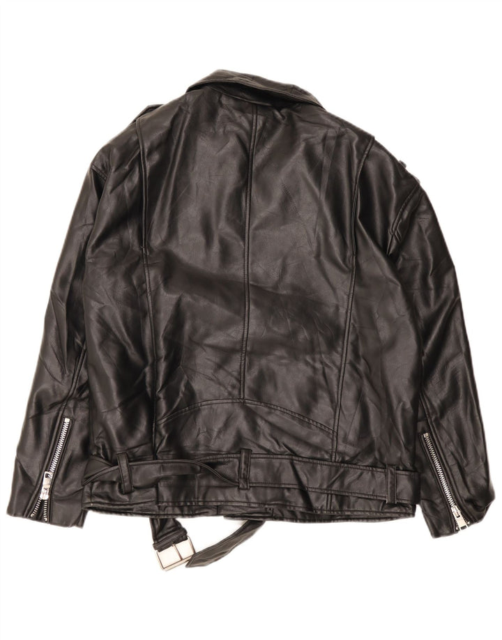 ZARA Veste de motard surdimensionnée en similicuir pour femme UK 10 Small Noir