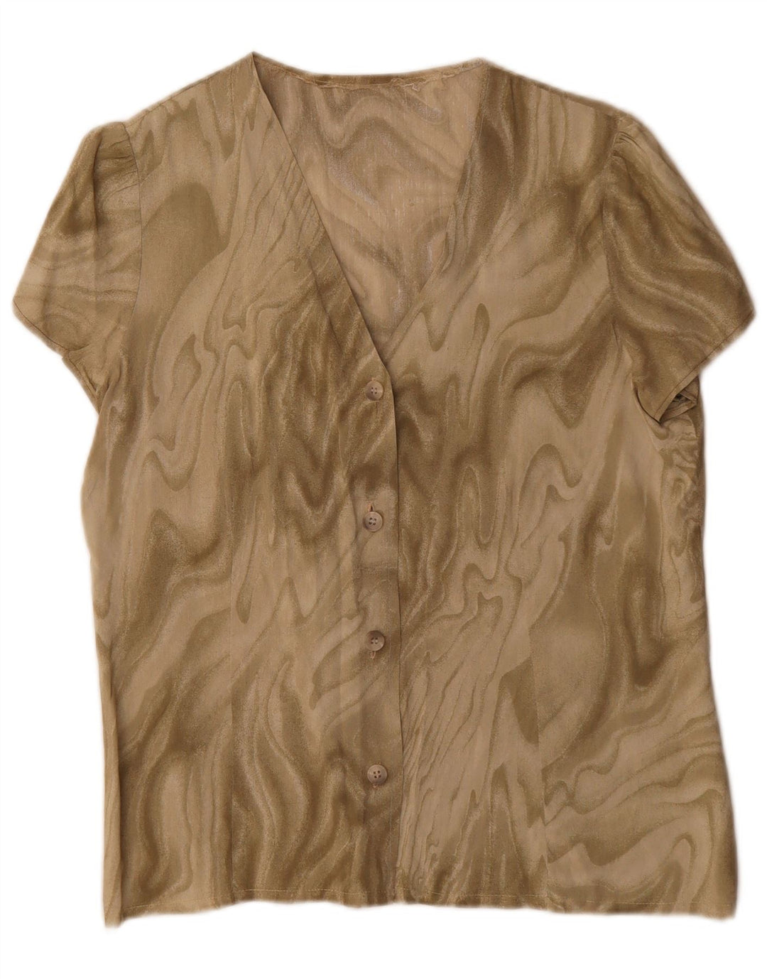 vintage Femmes Motif Abstrait Chemise À Manches Courtes Blouse UK 16 Grand Kaki