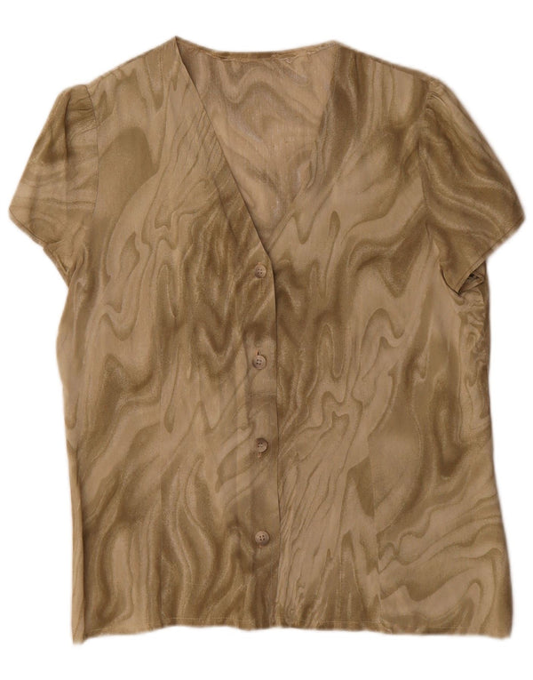 vintage Femmes Motif Abstrait Chemise À Manches Courtes Blouse UK 16 Grand Kaki