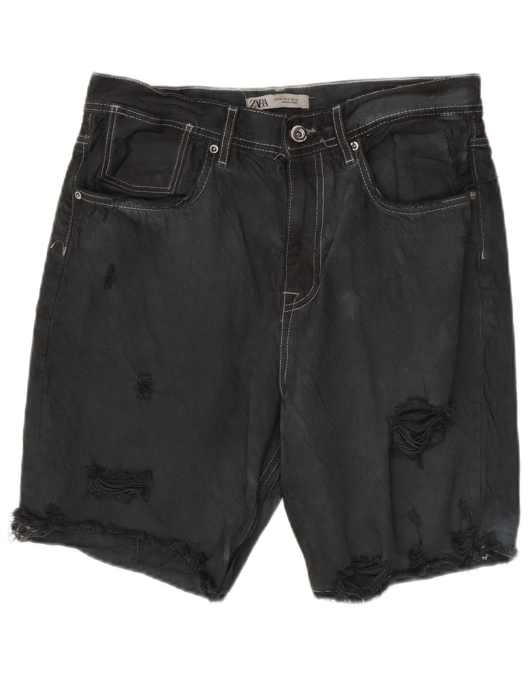 ZARA Short en jean vieilli pour homme EU 40 Medium W31 Gris Coton
