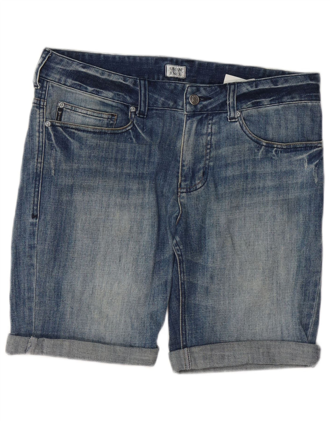 Armani Junior Short en Jean Garçon 14-15 Ans W34 Bleu Coton