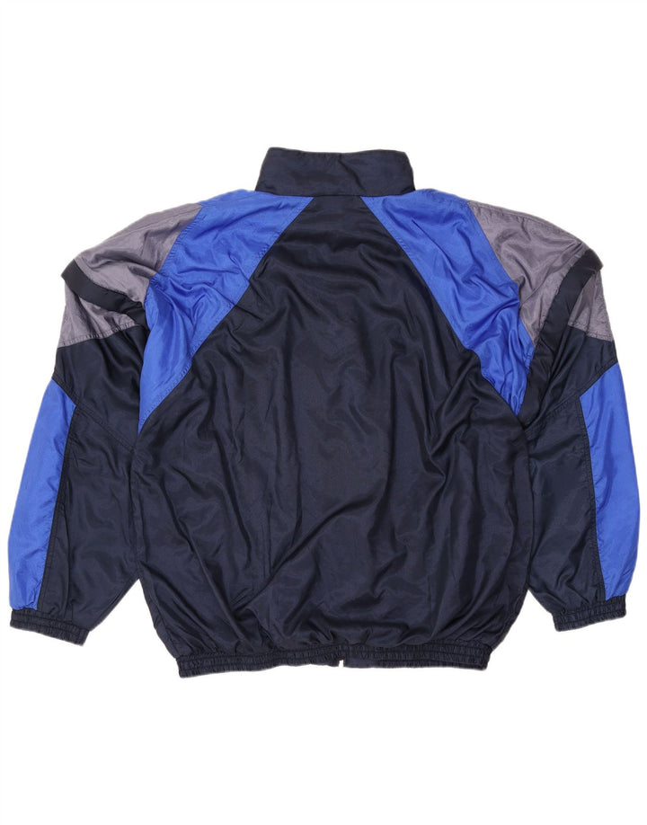 VINTAGE Veste de survêtement pour homme XL Bleu marine Colourblock Nylon