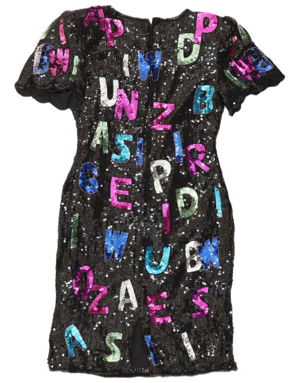 SWEELO Robe fourreau graphique pour femme UK 18 XL Soie noire