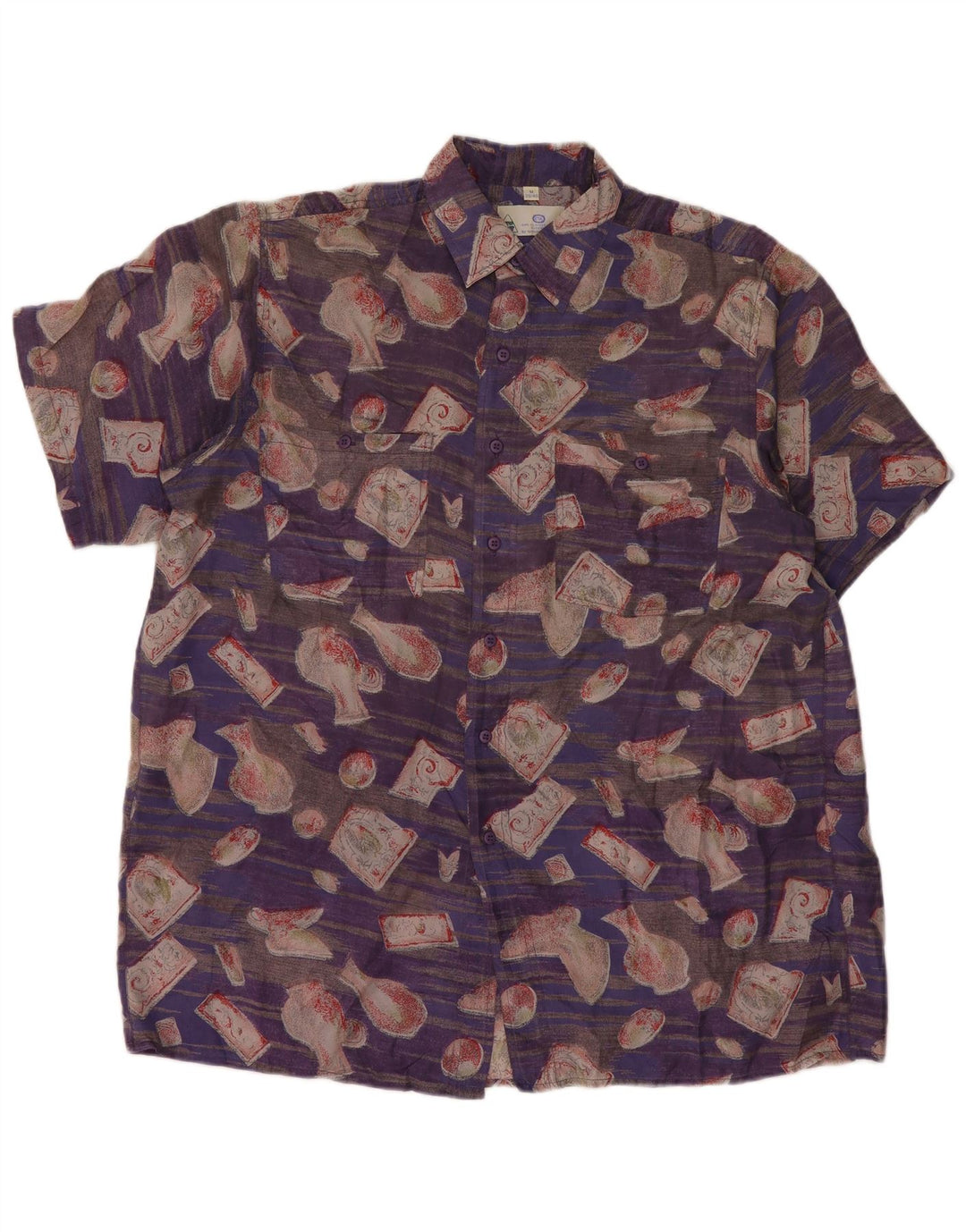 Nouveau Chemise manches courtes homme rapide taille 39/40 violet moyen Patchwork soie