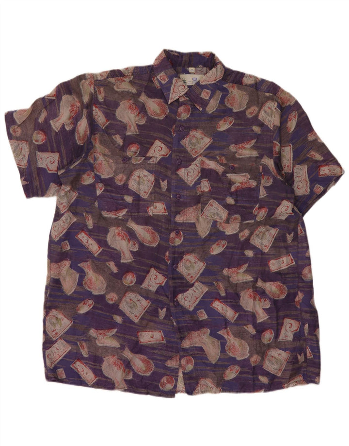 Nouveau Chemise manches courtes homme rapide taille 39/40 violet moyen Patchwork soie