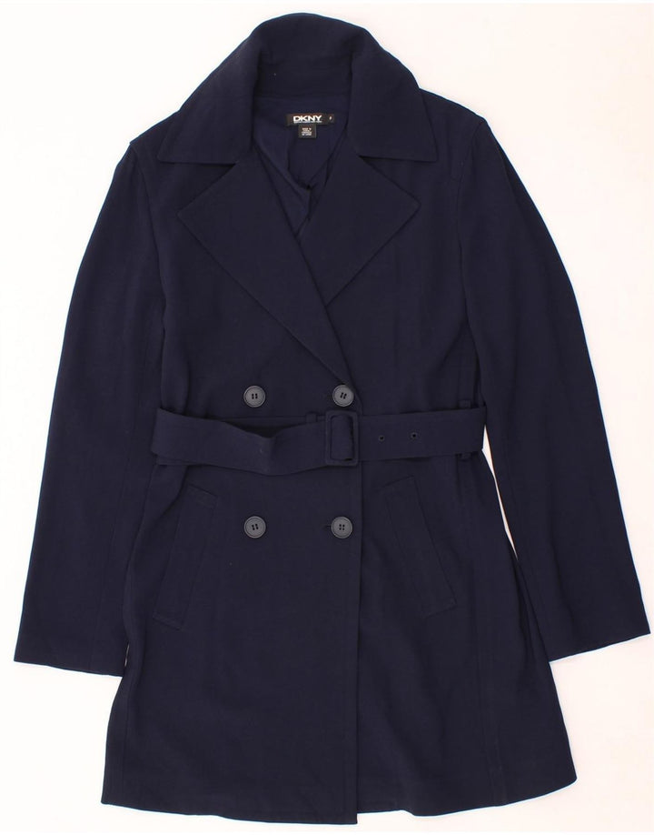 DKNY Womens Double Breasted Coat UK 10 Small Navy Blue Triacetate Vintage Dkny and Second-Hand Dkny from Messina Hembry 