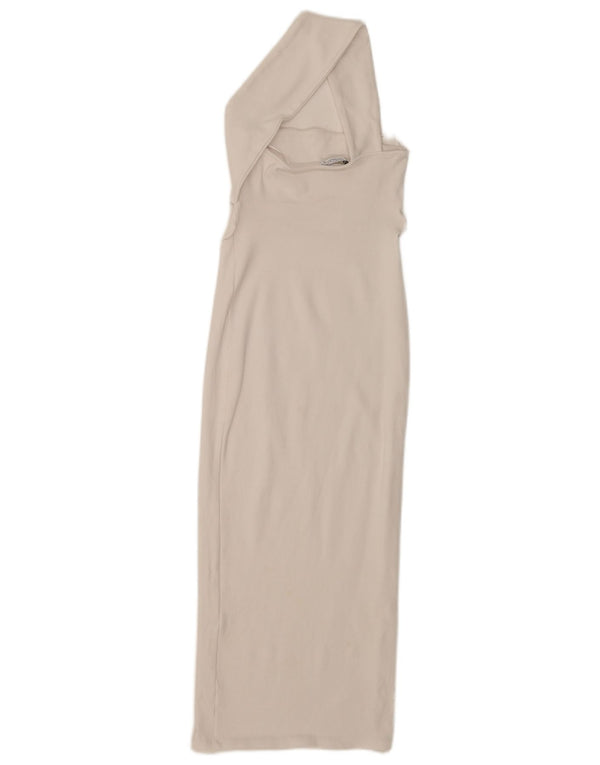 Zara Robe moulante à une épaule découpée pour femme UK 10 Petit coton blanc cassé